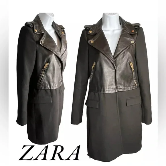 Zara genuine leather coat moto jacket small with gold hardware - Picture 7 of 8